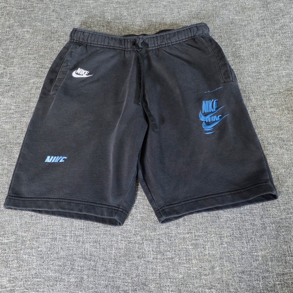 Nike Mens Sportswear Multi Logo Fleece Shorts Black Blue DM6877-010 Size S